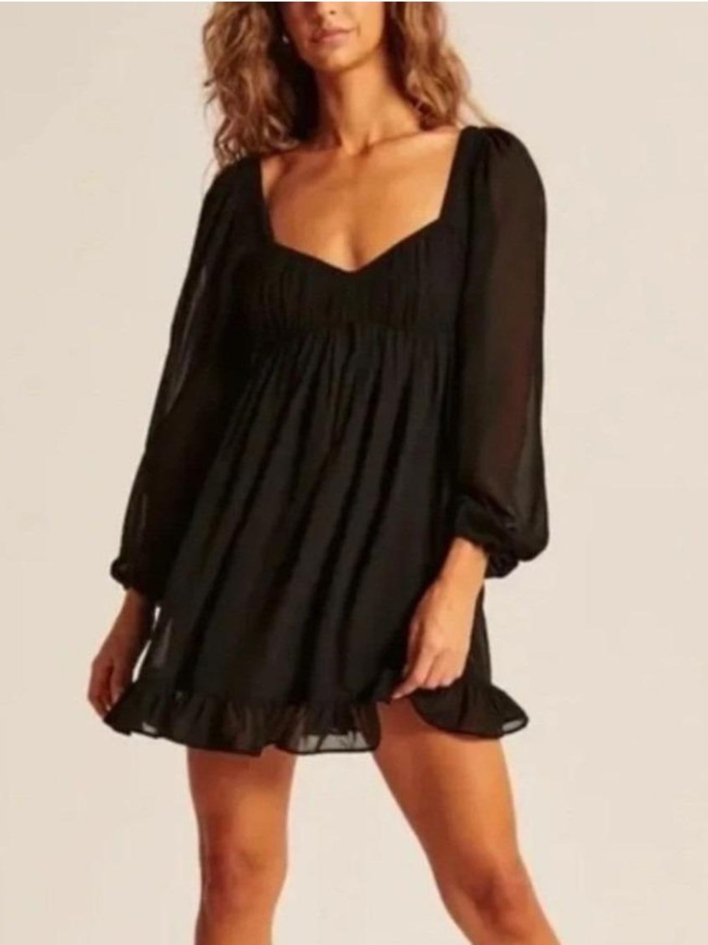 Abercrombie & Fitch Black Long-Sleeve Babydoll Dress